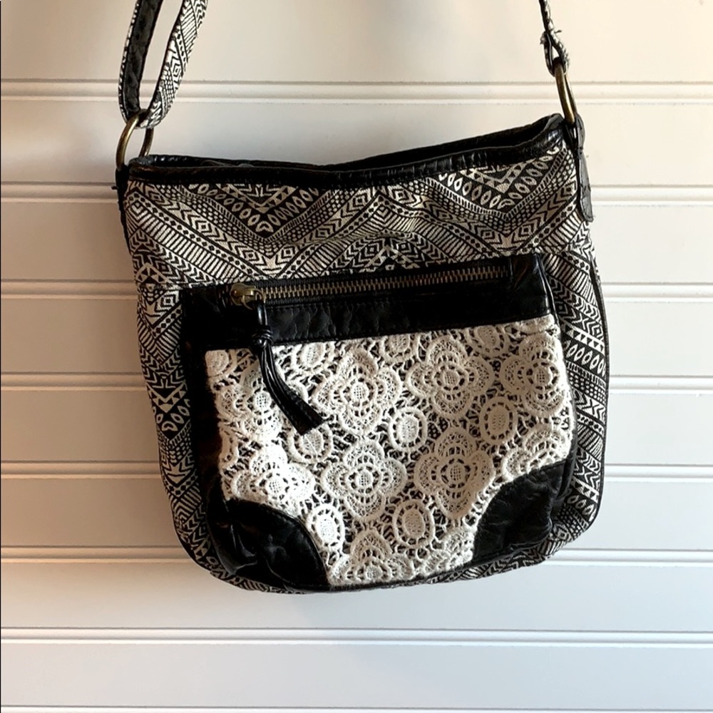 Mini Black White Crochet Pocket Crossbody Small